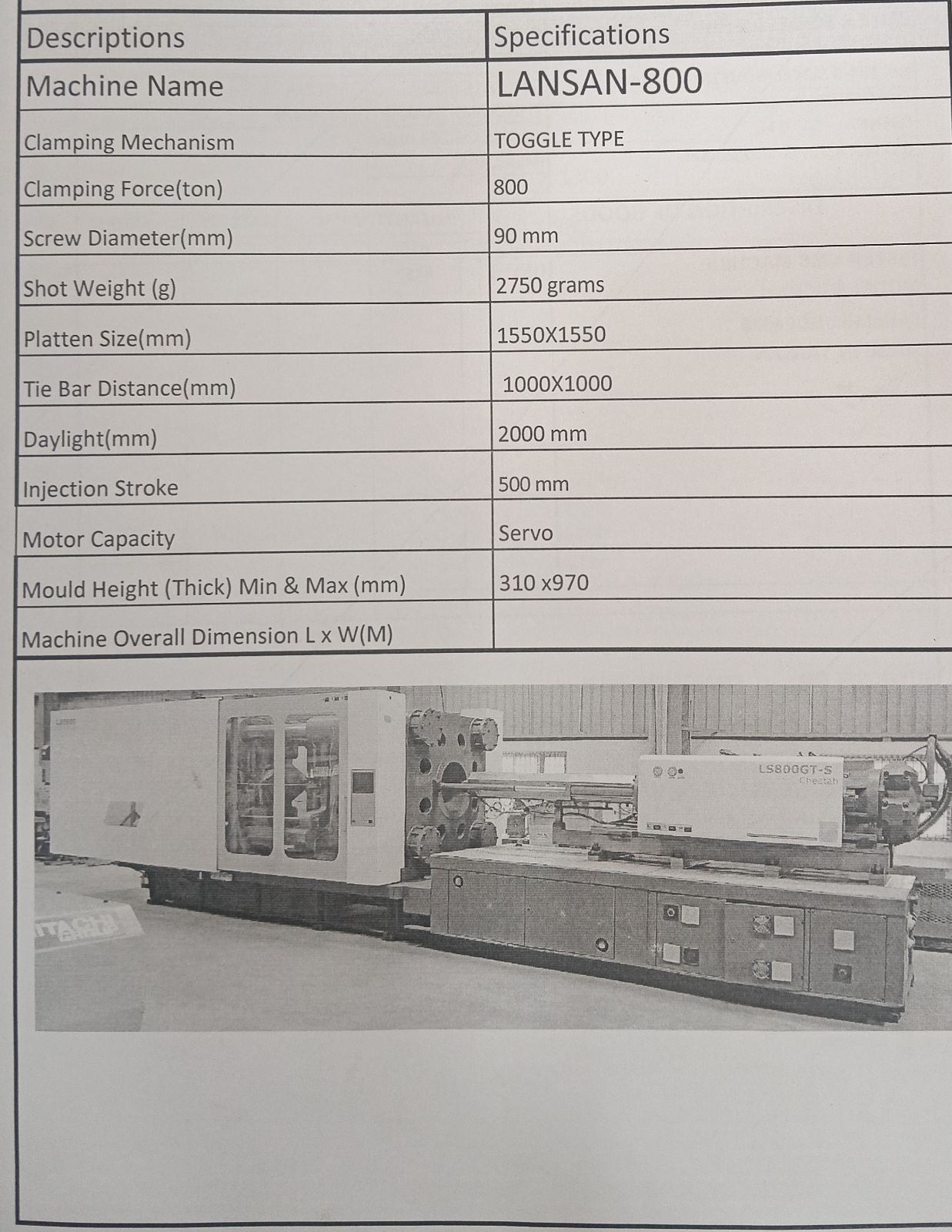 Imported LANSON LS 800 GT - S 800 ton Excellent condition injection molding machine for sale 10