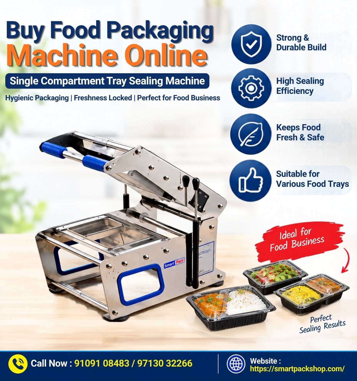 Buy Food Packaging Machine Online | Single Compartment Tray Sealing Machine 